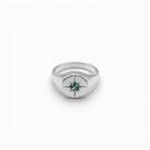 Loen Jewelry silver signet ring with a green starburst gemstone, inspired by New Wave.